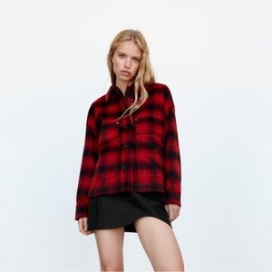 Zara Red Plaid Red Jacket